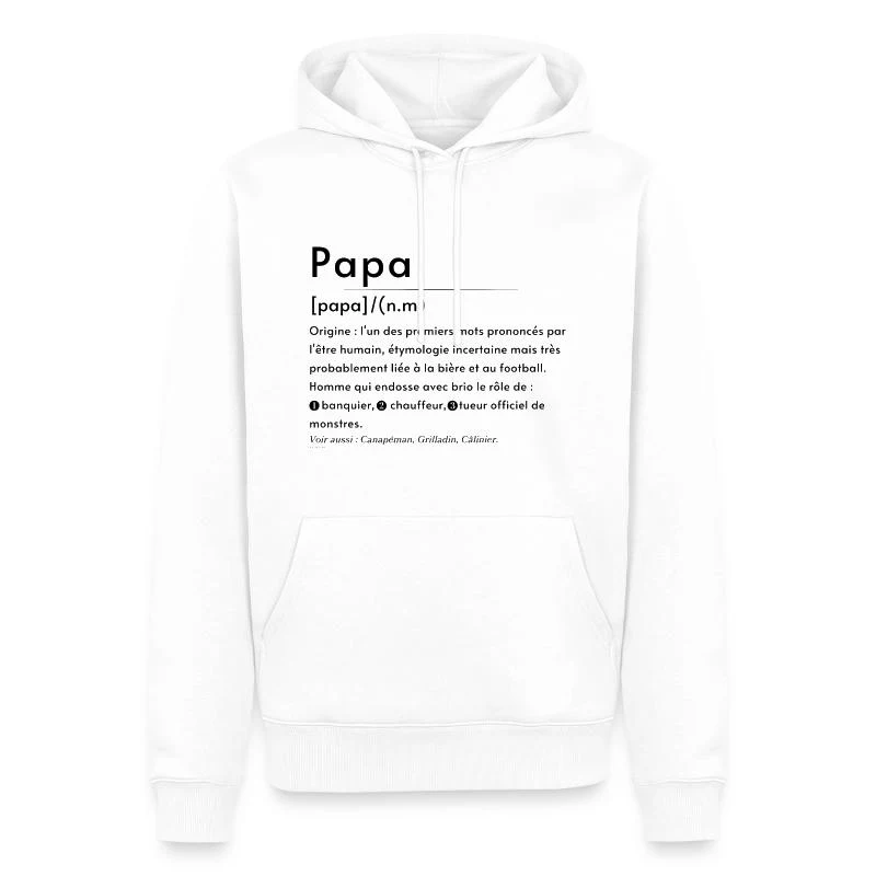 Papa — Définition en lettres noires — Sweat à capuche Premium bio Homme, blanc