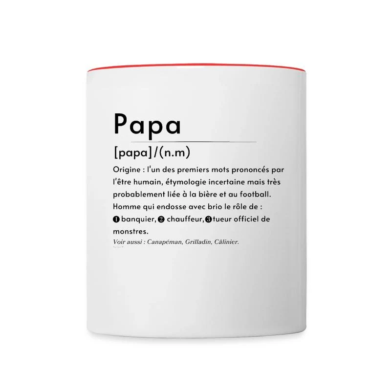 Papa — Définition en lettres noires — Mug contrasté, blanc/rouge
