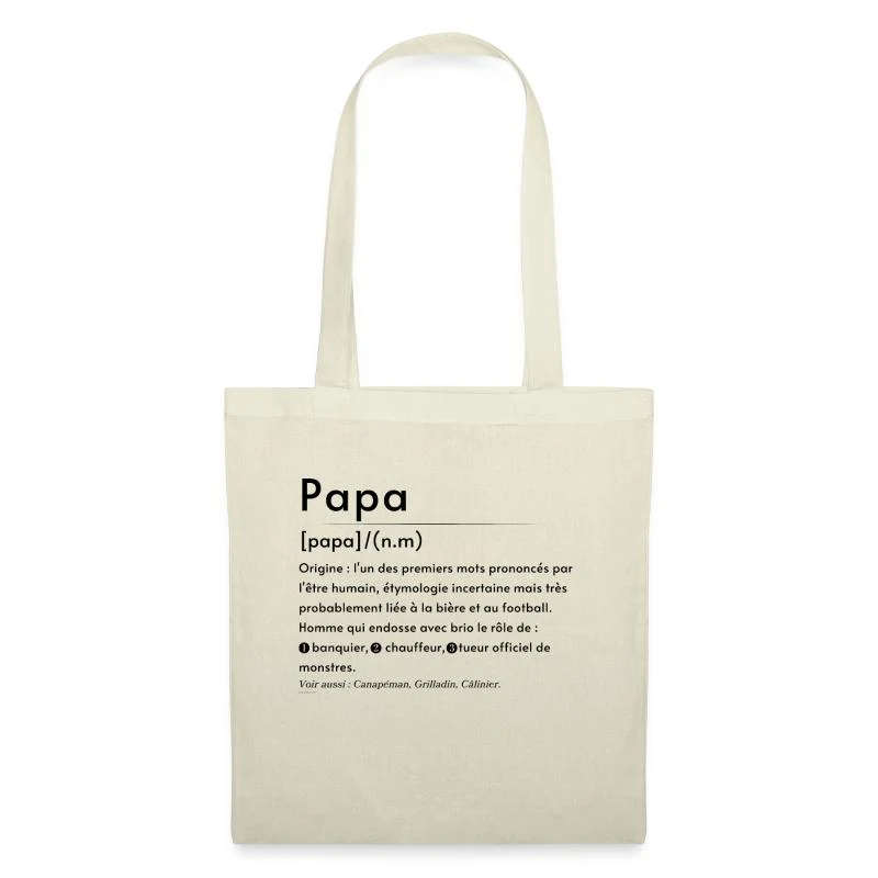 Papa — Définition en lettres noires — Sac en tissu, nature