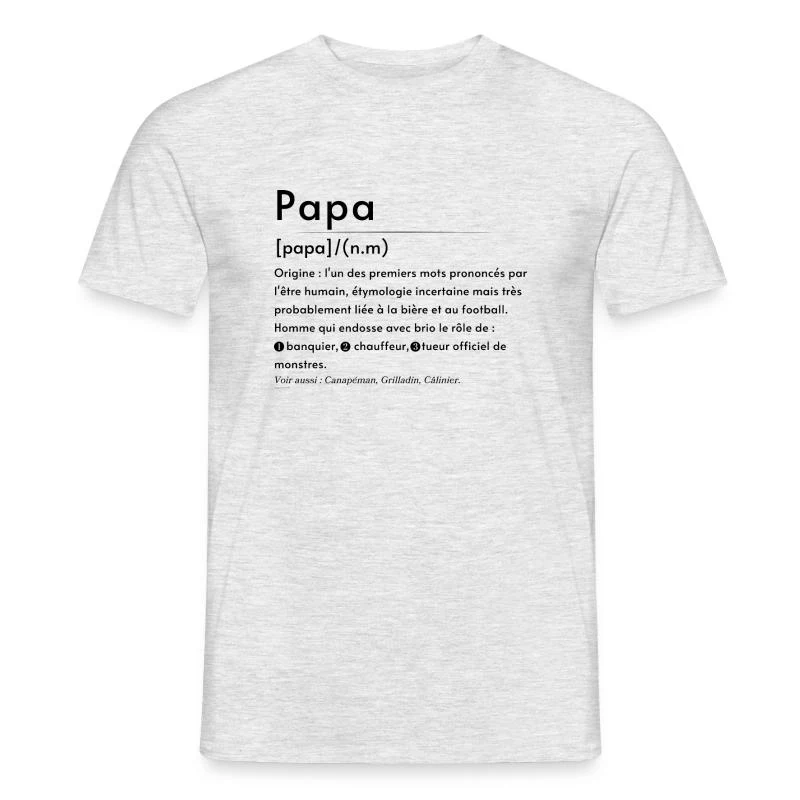 Papa — Définition en lettres noires — T-shirt homme, gris chiné