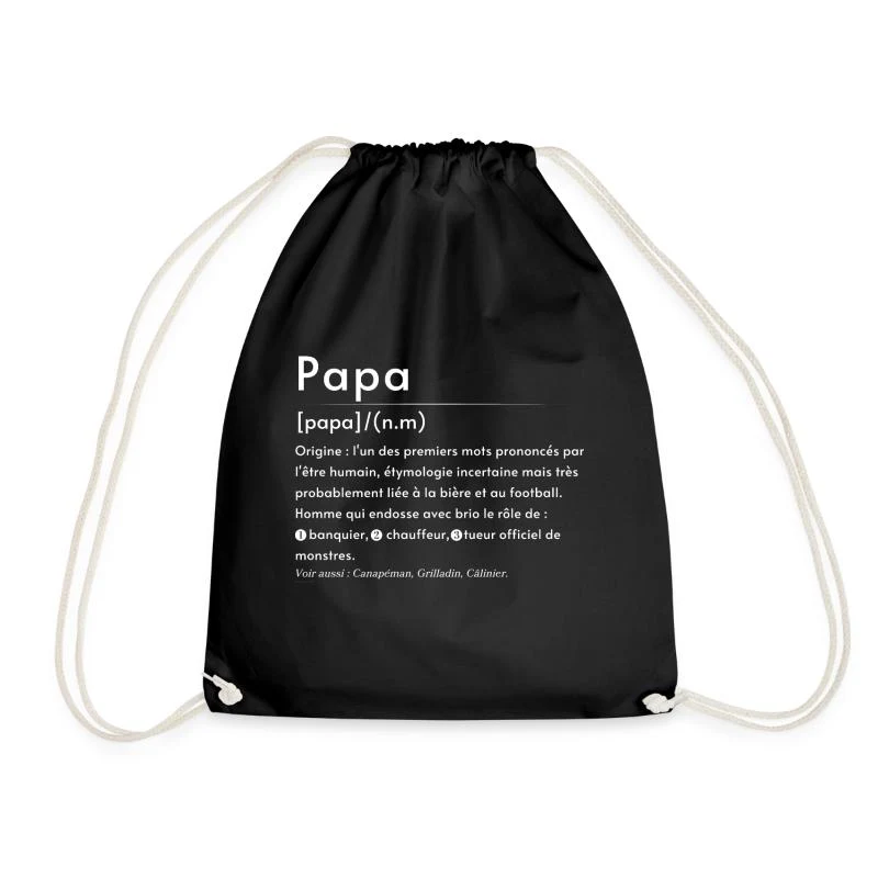 Papa — Définition en lettres blanches — Sac de sport léger, noir