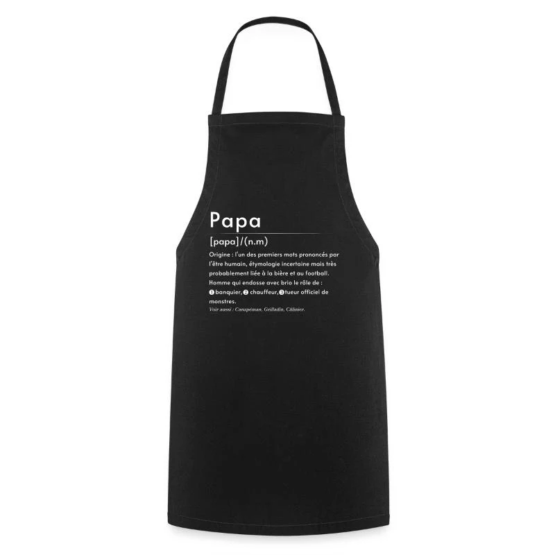 Papa — Définition en lettres blanches — Tablier de cuisine, noir