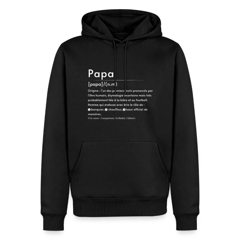 Papa — Définition en lettres blanches — Sweat à capuche Premium bio Homme, noir