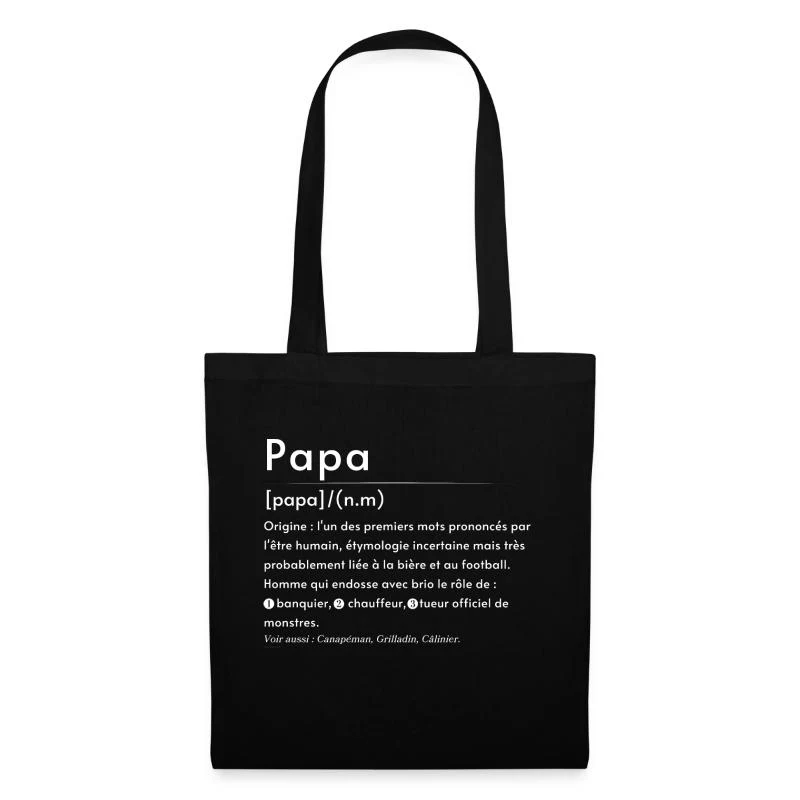 Papa — Définition en lettres blanches — Sac en tissu, noir