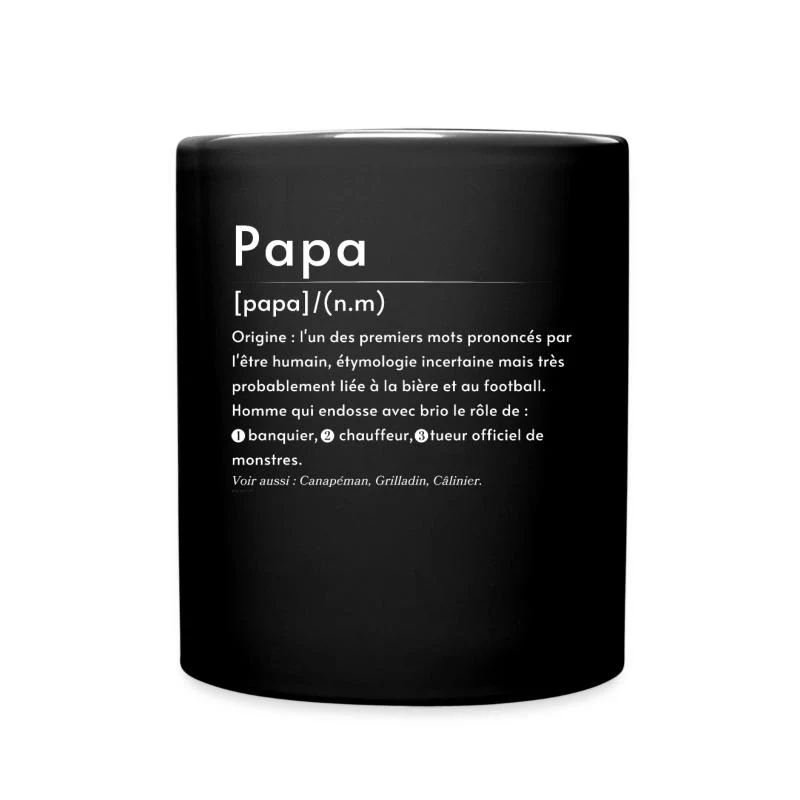 Papa — Définition en lettres blanches — Mug uni, noir