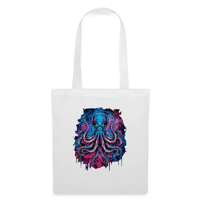 Pieuvre dark néon — Sac en tissu, blanc