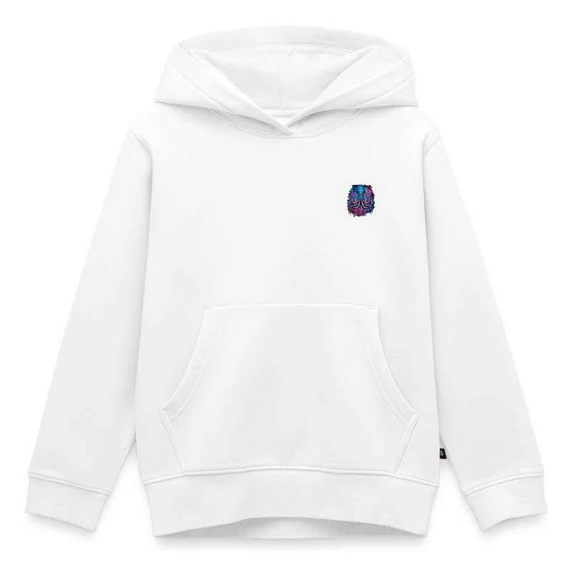 Pieuvre dark néon — Sweat Premium à capuche enfant bio, blanc