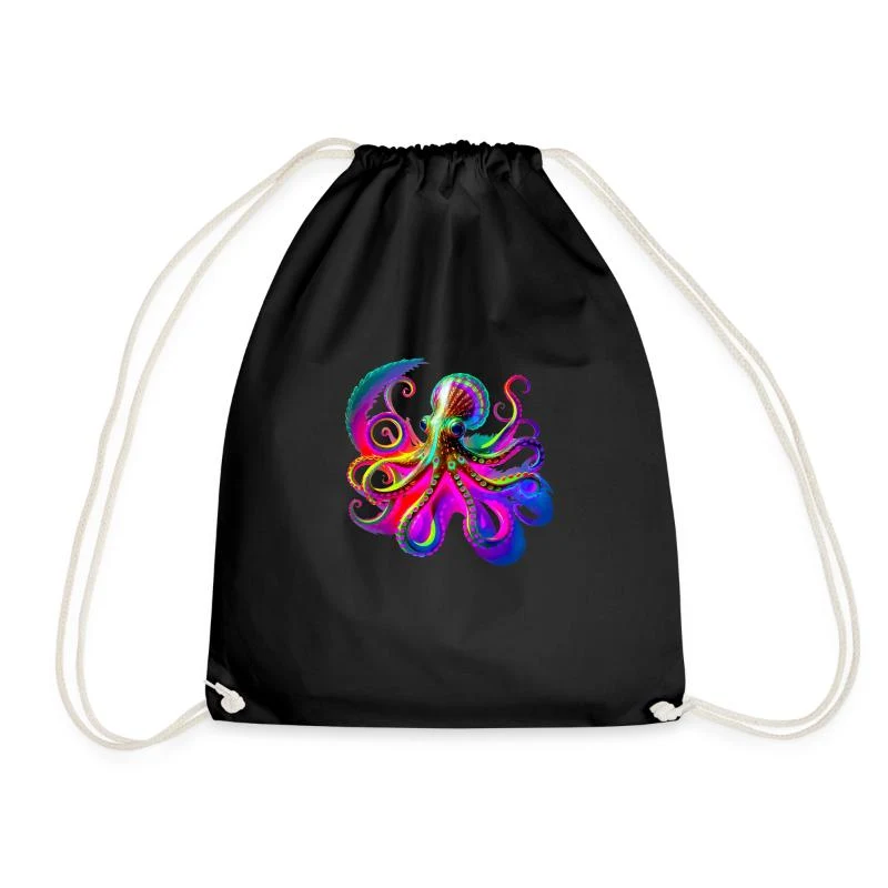 Pieuvre fluo psychédélique — Sac de sport léger, noir