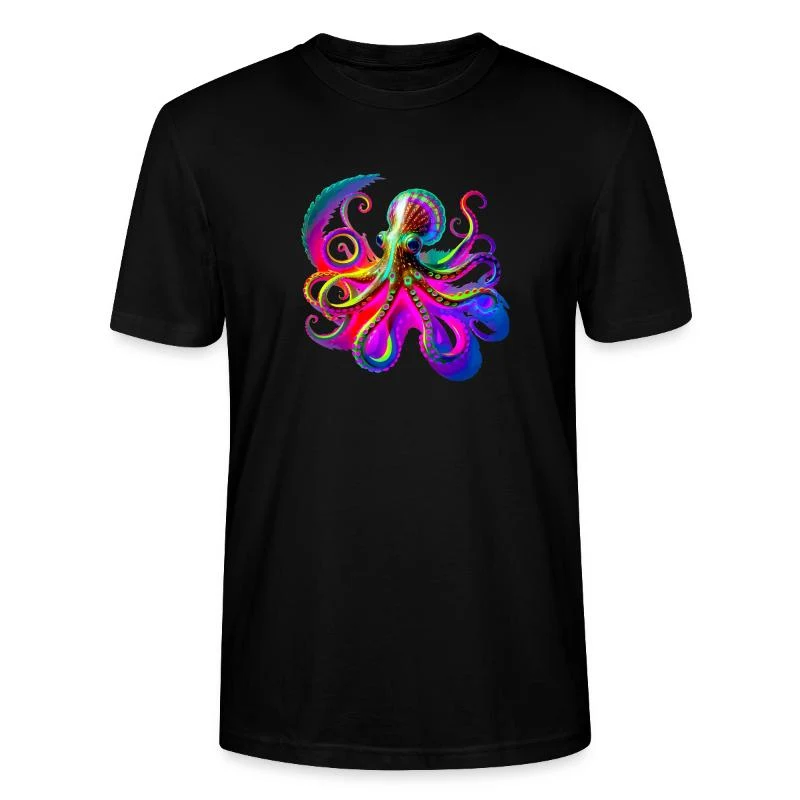 Pieuvre fluo psychédélique — T-shirt bio CRAFTER Stanley Stella Unisexe, noir