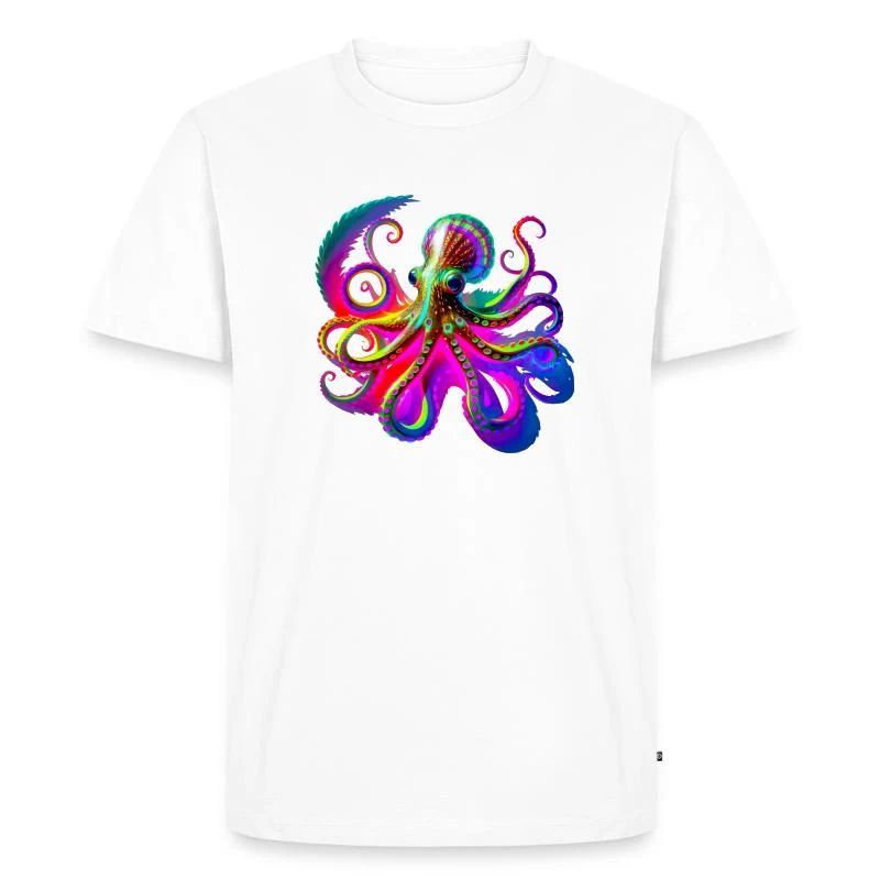 Pieuvre fluo psychédélique — T-shirt Premium bio Homme, blanc