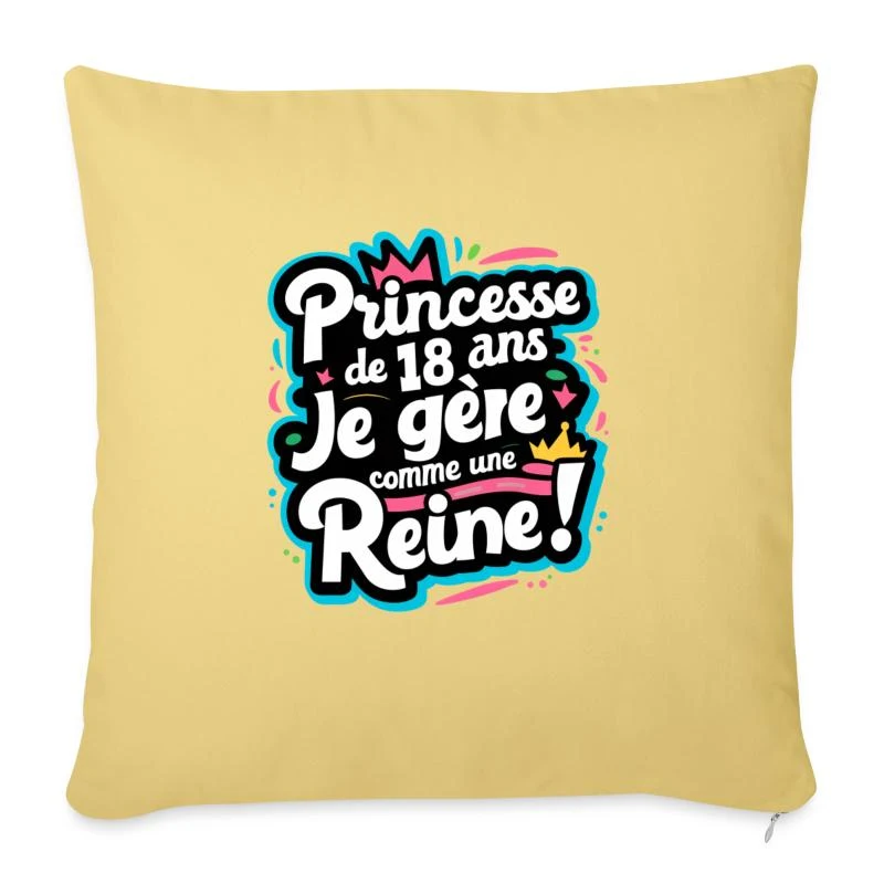 Princesse de 18 ans — Reine en couleurs — Housse de coussin décorative 45 x 45 cm, jaune délavé