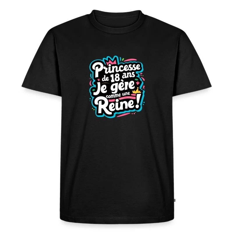 Princesse de 18 ans — Reine en couleurs — T-shirt Premium bio Homme, noir