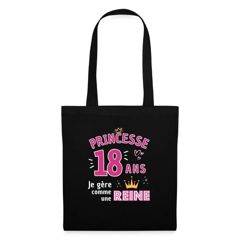 Princesse de 18 ans — Couronne rose — Sac en tissu, noir