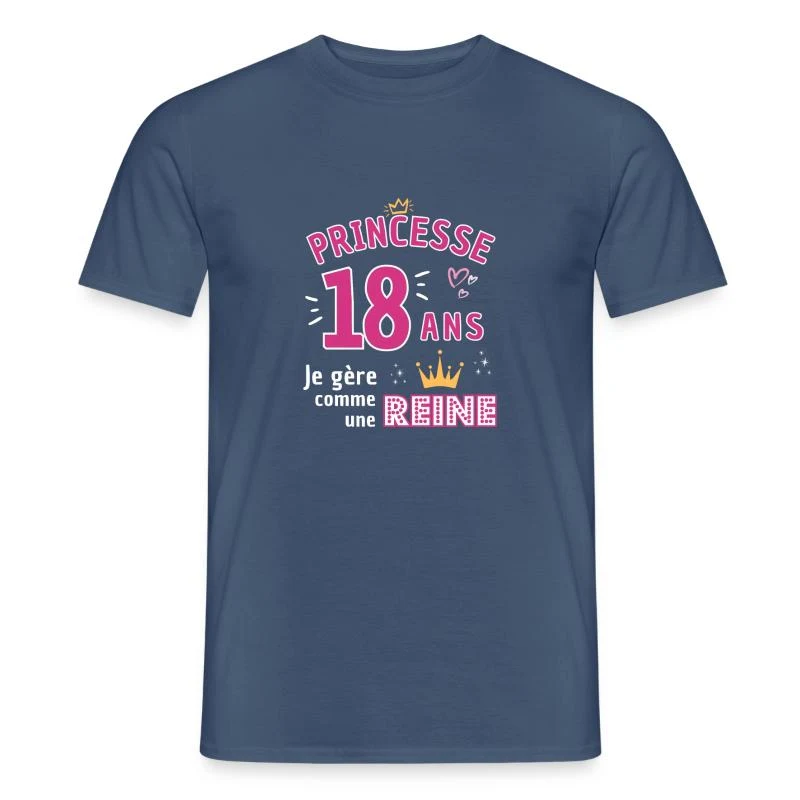 Princesse de 18 ans — Couronne rose — T-shirt homme, denim foncé