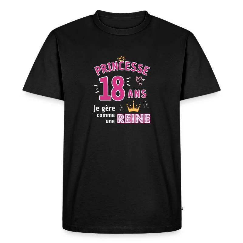 Princesse de 18 ans — Couronne rose — T-shirt Premium bio Homme, noir