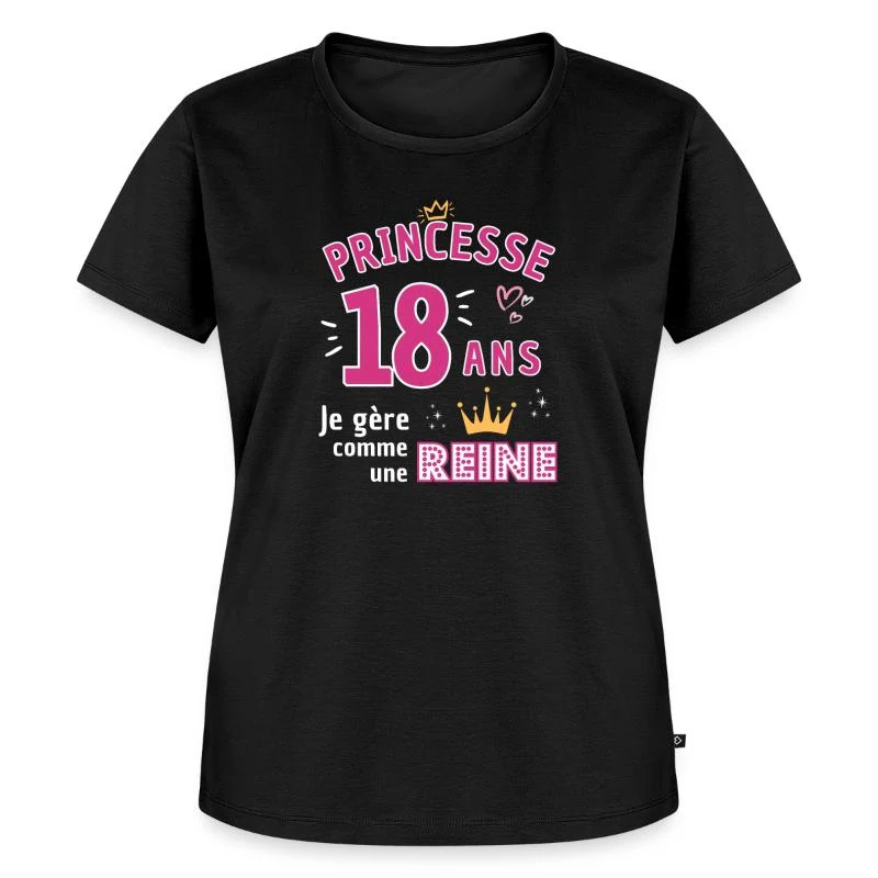 Princesse de 18 ans — Couronne rose — T-shirt Premium bio Femme, noir