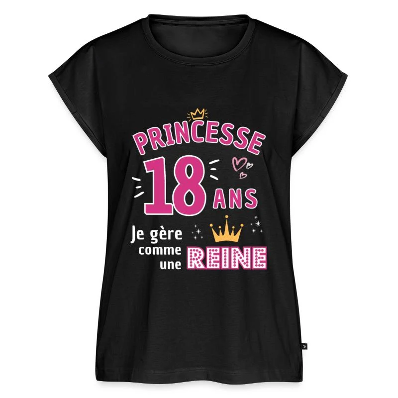 Princesse de 18 ans — Couronne rose — Haut bio Premium Femme, noir