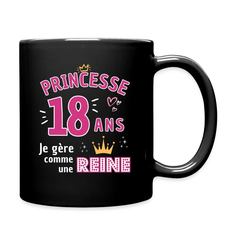 Princesse de 18 ans — Couronne rose — Mug uni, noir