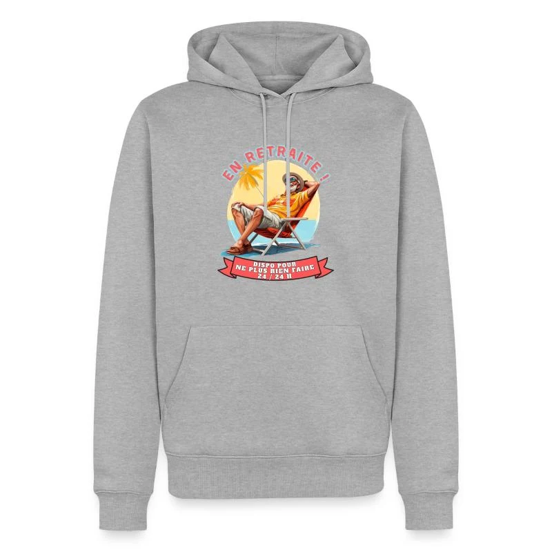 En retraite ! — Roi du farniente — Sweat à capuche Premium bio Homme, gris chiné