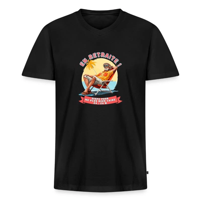 En retraite ! — Roi du farniente — T-shirt encolure en V Premium bio Homme, noir