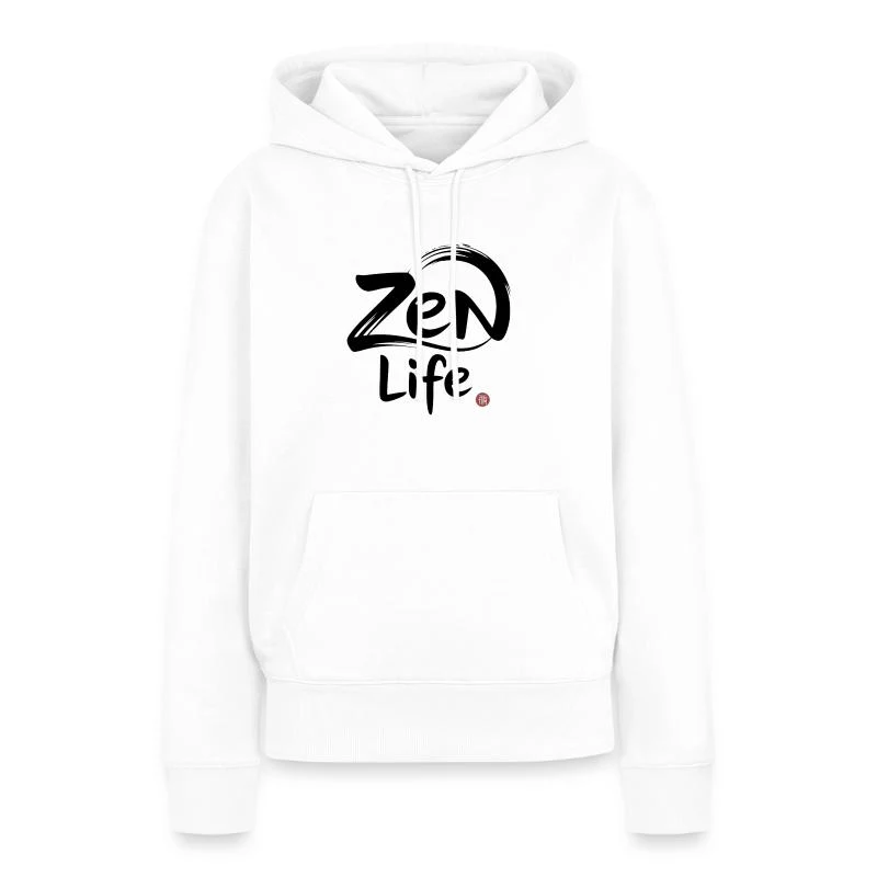 Zen Life — Sweat à capuche Premium bio Femme, blanc