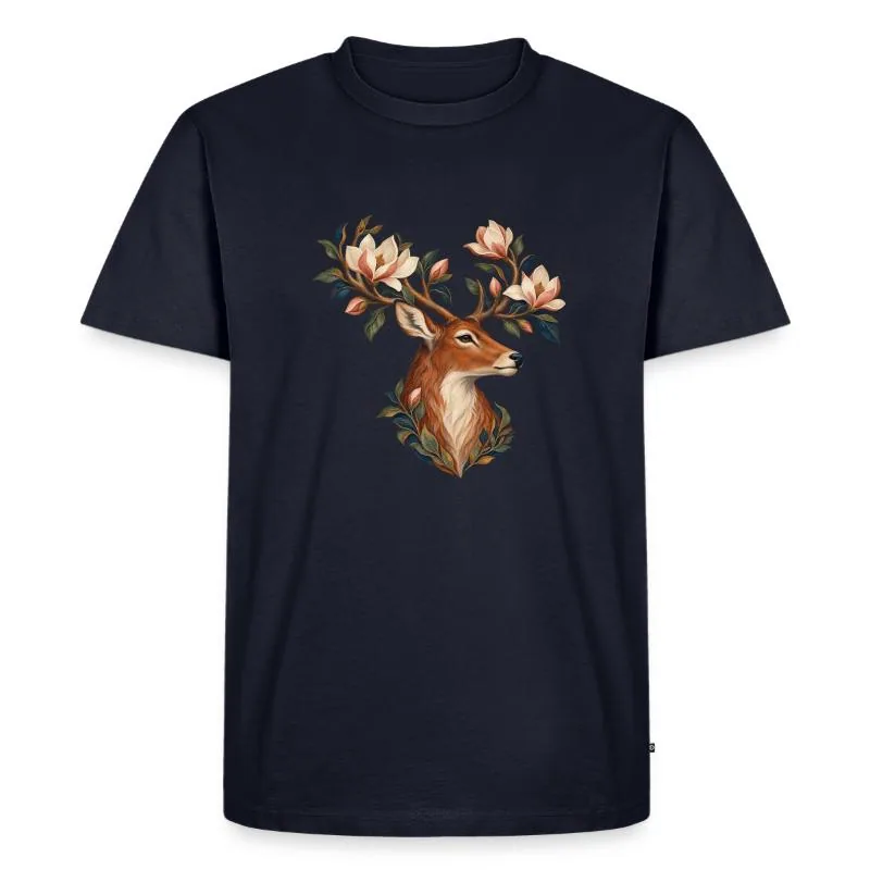 Cerf aux magnolias sur T-shirt Premium bio Homme · bleu marine