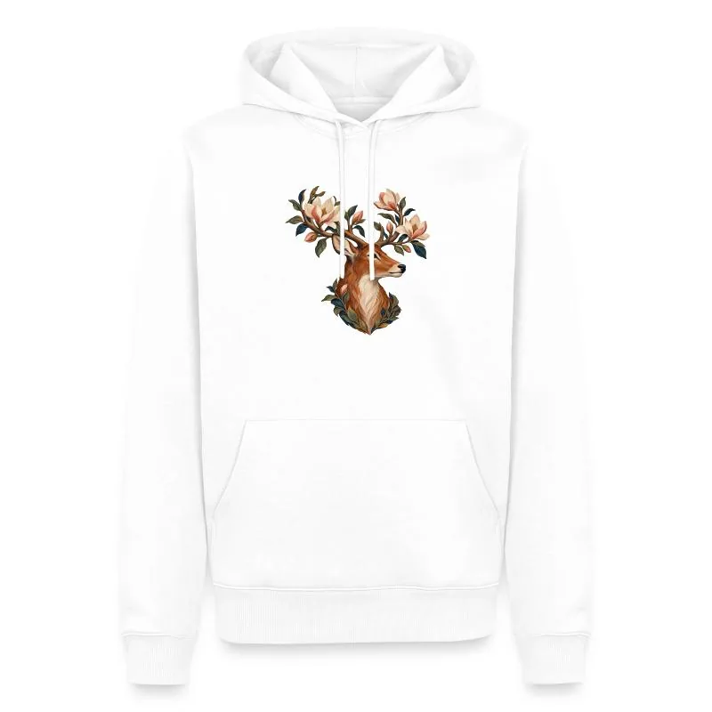 Cerf aux magnolias sur Sweat à capuche Premium bio Homme · blanc