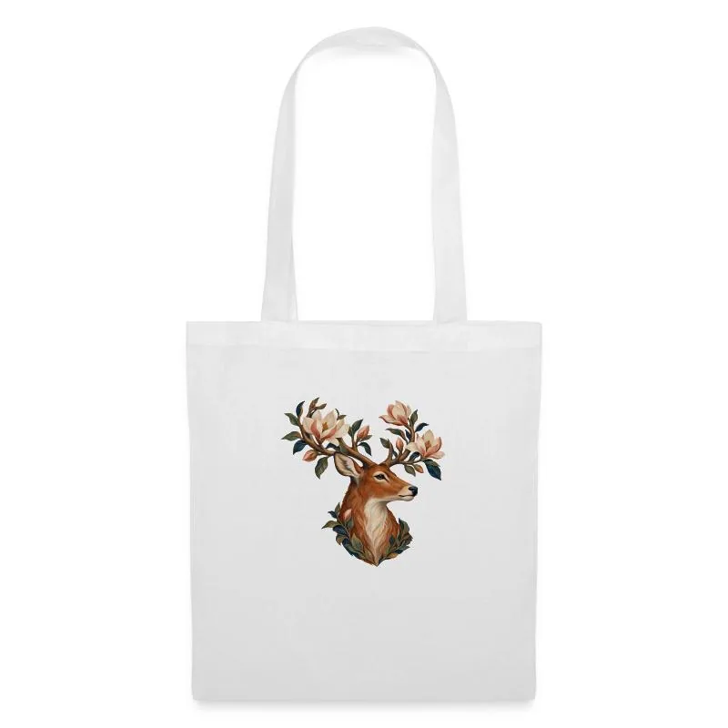 Cerf aux magnolias sur Sac en tissu · blanc
