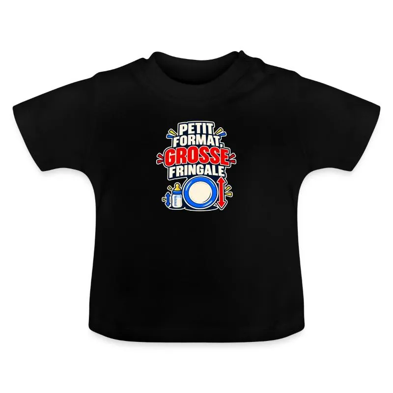T-shirt bio col rond Bébé · noir — Petit format, grosse fringale – Bébé