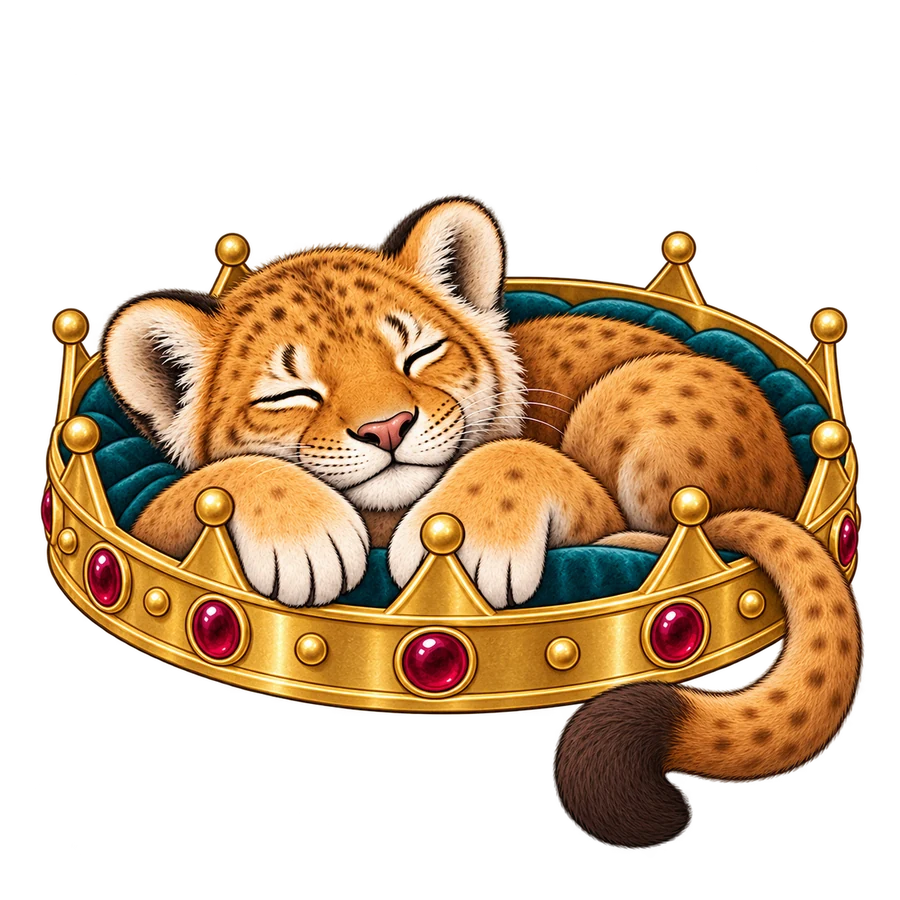 Lionceau endormi dans une couronne royale