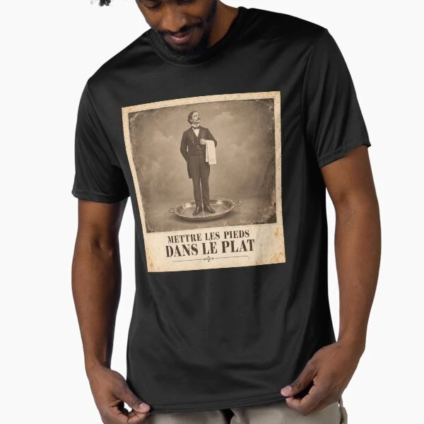 Mettre les pieds dans le plat — Maladresse gastronomique sur T-shirt respirant · Noir