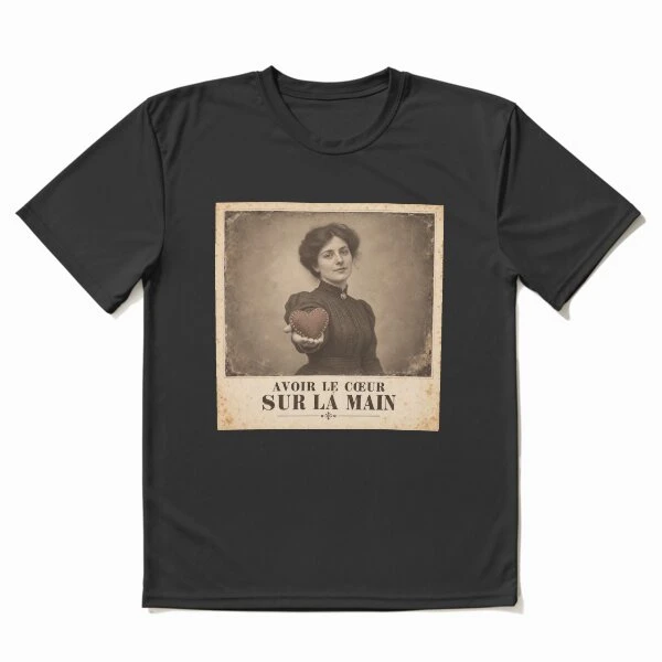Avoir le cœur sur la main — Tendresse cousue sur T-shirt respirant · Noir