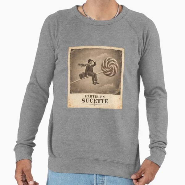 Partir en sucette — Confiserie aéronautique sur Sweatshirt léger · Gris chiné