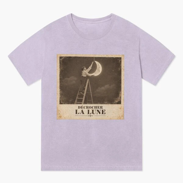 Décrocher la lune — Petit bricolage céleste sur T-shirt délavé vintage · Lavande délavée