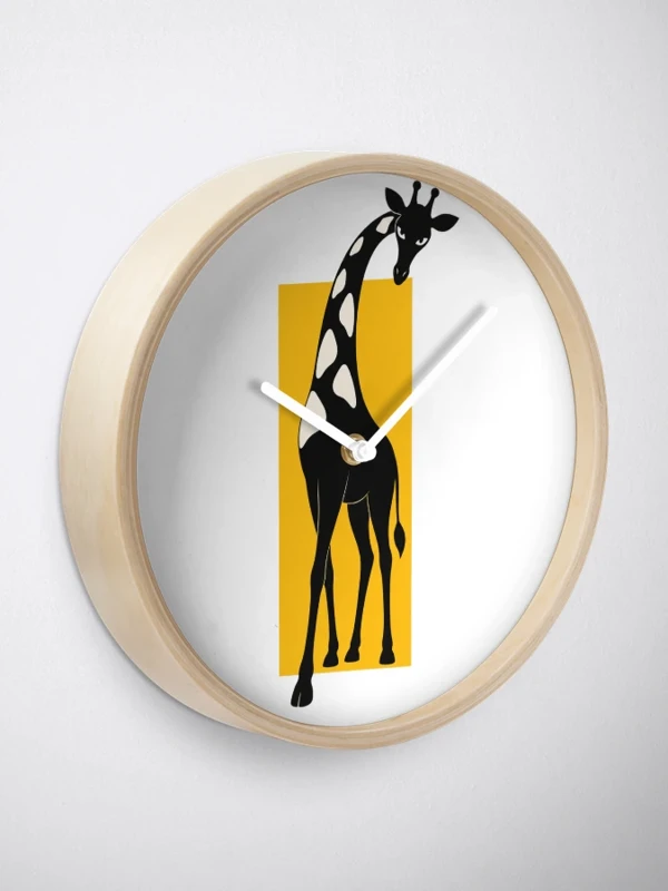 Girafe trop grande pour le cadre sur Horloge · Bambou naturel
