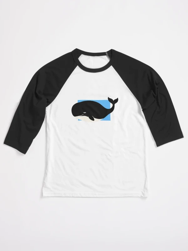 Baleine trop ronde pour le cadre sur T-shirt baseball manches ¾ · Blanc / Noir