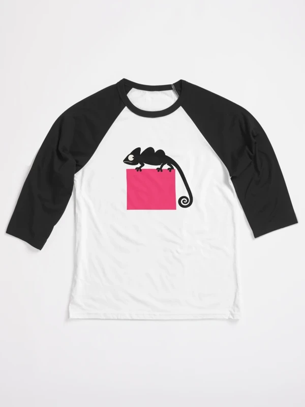 Caméléon à la queue hors cadre sur T-shirt baseball manches ¾ · Blanc / Noir