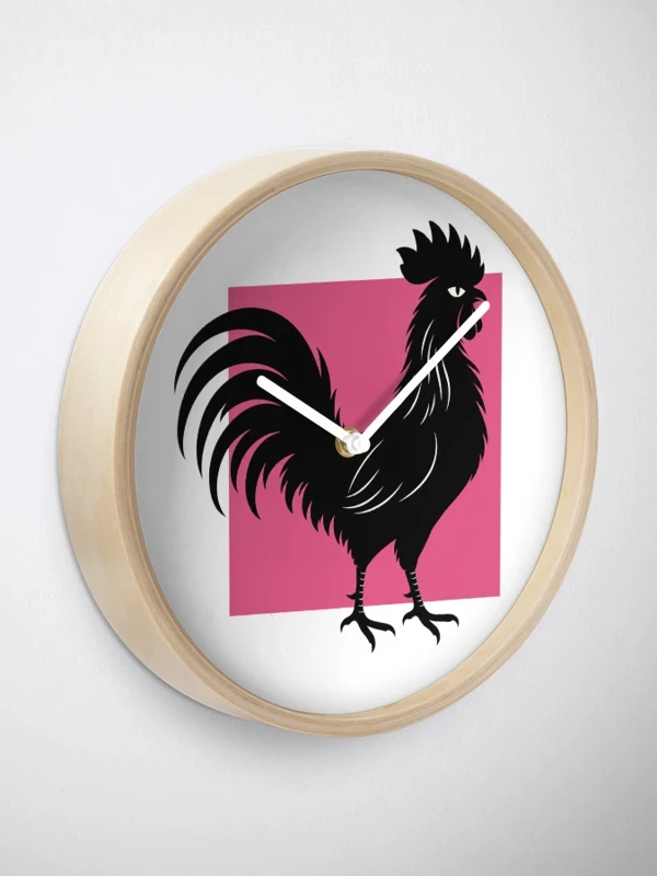 Coq gaulois trop fier pour le cadre sur Horloge · Bambou naturel