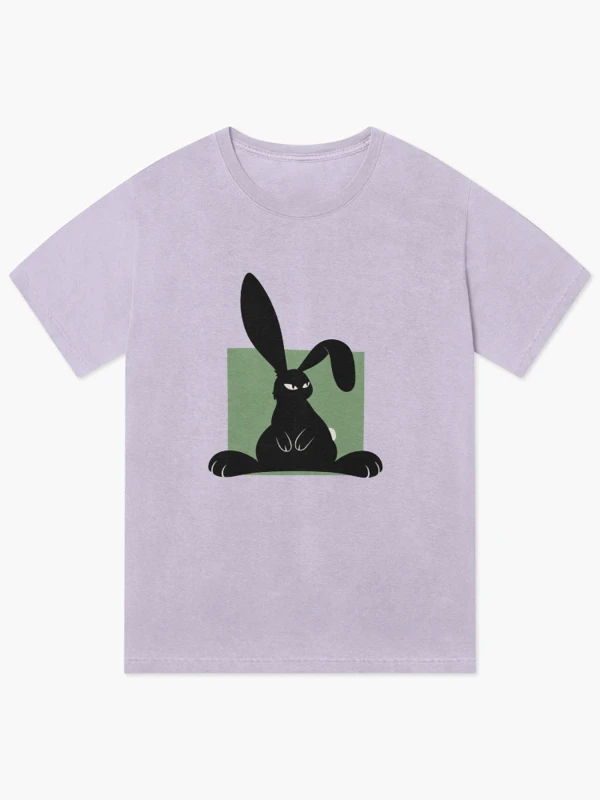 Lapin aux oreilles impossibles à ranger sur T-shirt délavé vintage · Lavande délavée