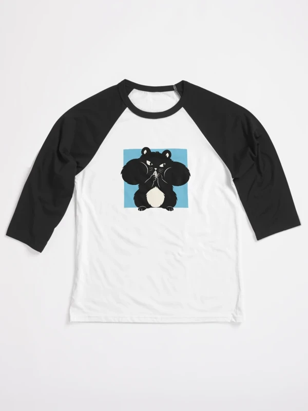 Hamster aux joues pleines hors du cadre sur T-shirt baseball manches ¾ · Blanc / Noir