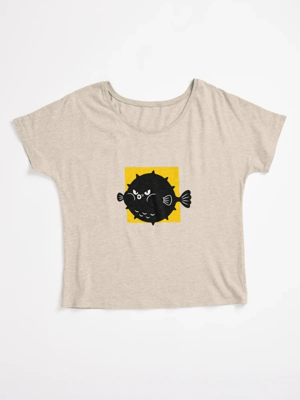 Poisson-globe trop gonflé pour le cadre sur T-shirt coupe relax · Crème