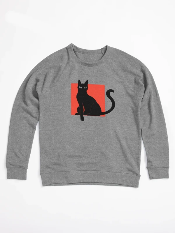 Chat noir qui sort du cadre sur Sweatshirt léger · Gris chiné