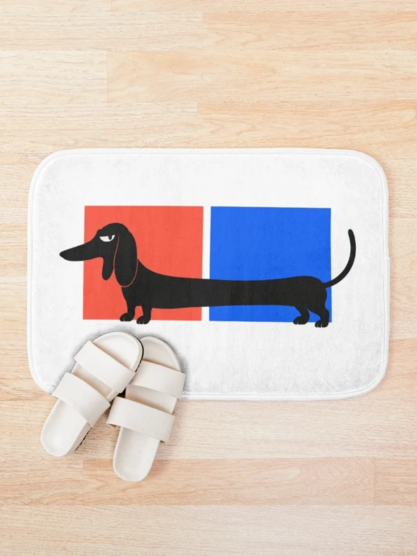 Teckel trop long pour un seul cadre sur Tapis de bain