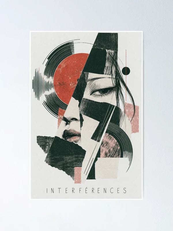 Interférences — Visage abstrait et sillons de vinyle sur Poster