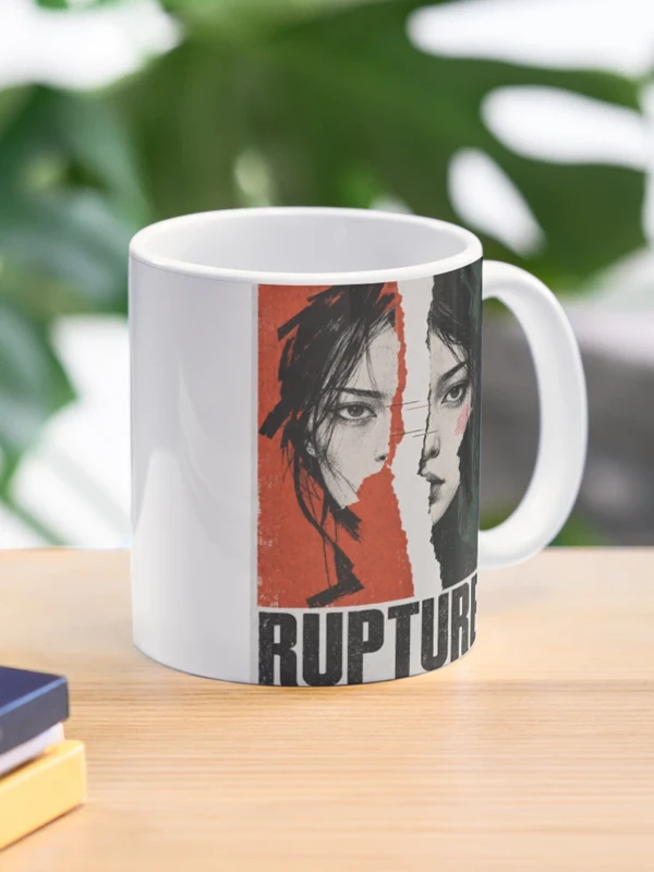 Rupture — Portrait déchiré, rouge et vert sombre sur Mug classique
