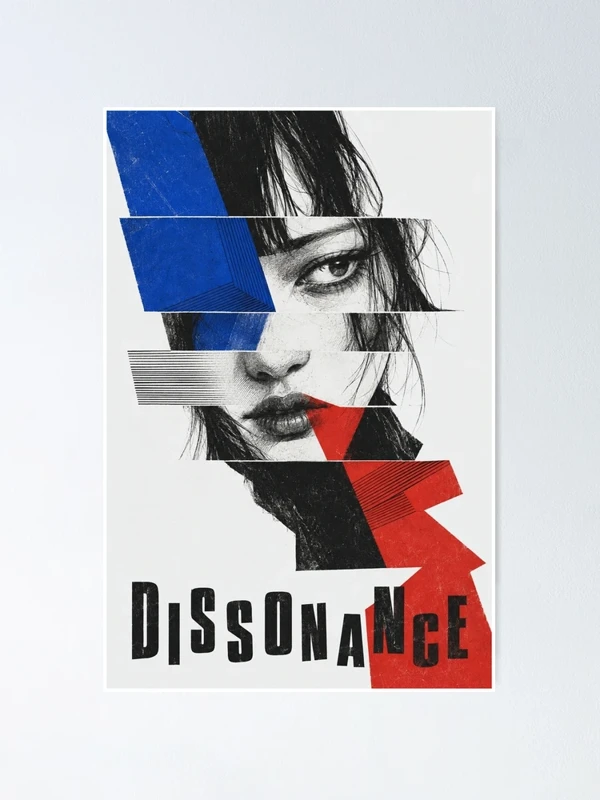 Dissonance — Visage fragmenté, bleu et vermillon sur Poster