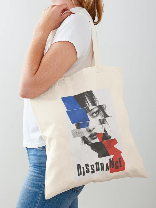 Dissonance — Visage fragmenté, bleu et vermillon sur Tote bag classique