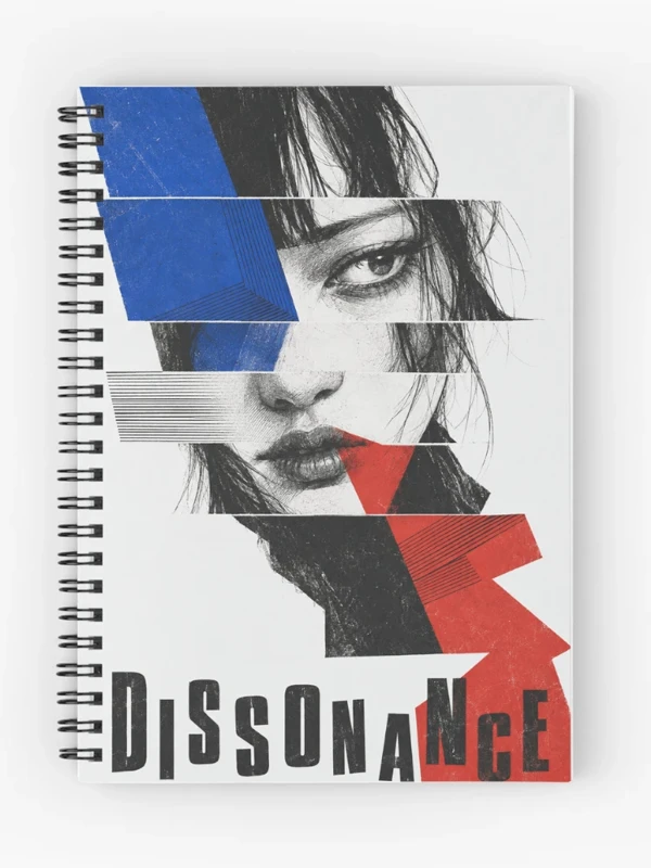 Dissonance — Visage fragmenté, bleu et vermillon sur Cahier à spirale