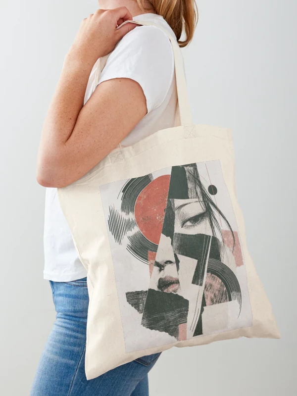 Interférences — Visage abstrait et sillons de vinyle sur Tote bag classique
