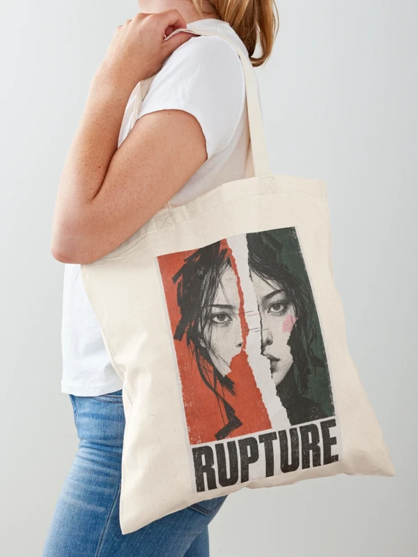 Rupture — Portrait déchiré, rouge et vert sombre sur Tote bag classique